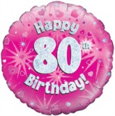 18" 80th Birthday Pink Holographic Foil Balloon