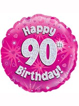 18" 90th Birthday Pink Holographic Foil Balloon