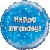 18" Happy Birthday Blue Holographic Foil Balloon