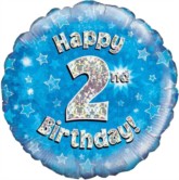 18" 2nd Birthday Blue Holographic Foil Balloon