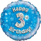 18" 3rd Birthday Blue Holographic Foil Balloon