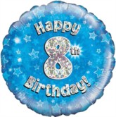 18" 8th Birthday Blue Holographic Foil Balloon
