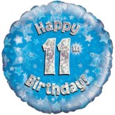 18" 11th Birthday Blue Holographic Foil Balloon