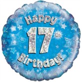18" 17th Birthday Blue Holographic Foil Balloon