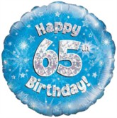 18" 65th Birthday Blue Holographic Foil Balloon