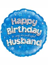 18" Happy Birthday Husband Holographic Foil Balloon