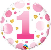 Qualatex Age 1 Pink Dots 18" Foil Balloon