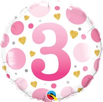 Qualatex Age 3 Pink Dots 18" Foil Balloon