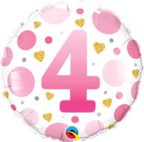 Qualatex Age 4 Pink Dots 18" Foil Balloon