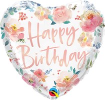 Happy Birthday Watercolour Roses 18" Heart Foil Balloon