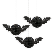 Halloween Honeycomb Bat Hanging Decoratiions 3pk
