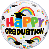 Happy Graduation Caps & Rainbows 22" Bubble Balloon
