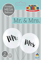 Wedding Mr & Mrs 2ft (24") White Latex Balloons 2pk