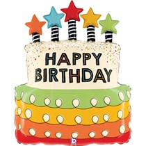 Happy Birthday Cake Star Candles 31" Foil Balloon