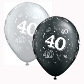 Black & Silver Age 40 Latex 11" Balloons 25pk