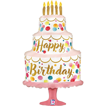 Grabo Happy Birthday Satin Pink Cake 33" Large Foil Balloon