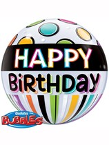 Happy Birthday Stripes & Dots Bubble Balloon 22"