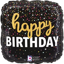 Happy Birthday Script Confetti Square 18" Foil Balloon