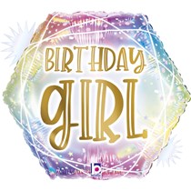 Opal Pastel Birthday Girl Hexagon 18" Foil Balloon