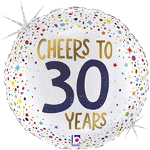 Cheers To 30 Years 18" Glitter Holographic Foil Balloon
