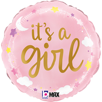 It's A Girl Pink Stars & Clouds 18" Foil Balloon
