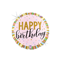 Grabo Happy Birthday Pastel Birthday Stripes 18" Foil Balloon
