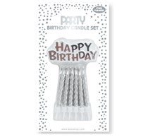 Silver Birthday Cake Candle Set