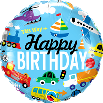 Qualatex 18" Happy Birthday Transportation Foil Balloon