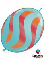 Orange & Red Wavy Stripes 12" Blue Quick Link Latex Balloons 50pk