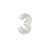 7" Silver Number 3 Air Fill Foil Balloon