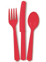 Unique Party Red Reusable Plastic Cutlery 18pk