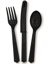 Unique Party Black Reusable Plastic Cutlery 18pk