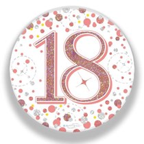 18th Birthday Sparkling Fizz Rose Gold Holographic Badge