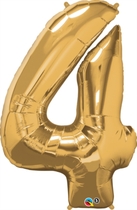 Number 4 Giant Foil Balloon - Metallic Gold 34"