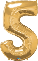 Number 5 Giant Foil Balloon - Metallic Gold 34"