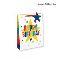 Happy Birthday Colourful Stars Medium Gift Bag 6pk