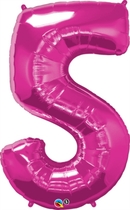 Number 5 Giant Foil Balloon - Magenta 34"