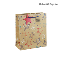 Stars Kraft Medium Gift Bags 6pk