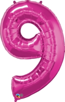 Number 9 Giant Foil Balloon - Magenta 34"