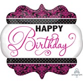 Happy Birthday Pink, Black & White SuperShape Foil Balloon