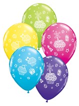 11" Assorted Cupcake and Stars Latex Balloons 25pk