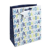  Blue Happy Birthday Text Large Gift Bag 6pk