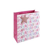 Pink Happy Birthday Text Medium Gift Bag 6pk
