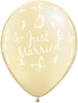Ivory Just Married Butterflies 11" Latex Wedding Balloons 25pk
