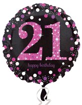 21st Birthday Black & Pink Celebration 18" Round Foil Balloon