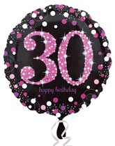 30th Birthday Black & Pink Celebration 18" Foil Balloon