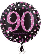 90th Birthday Black & Pink Celebration 18" Foil Balloon