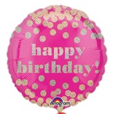 Gold Dots Happy Birthday Pink 18" Foil Balloon