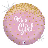 Pink It's a Girl Holographic Confetti 18" Foil Balloon
