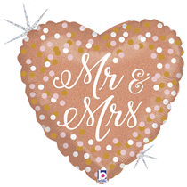 Holographic Rose Gold Mr & Mrs Heart Foil Balloon